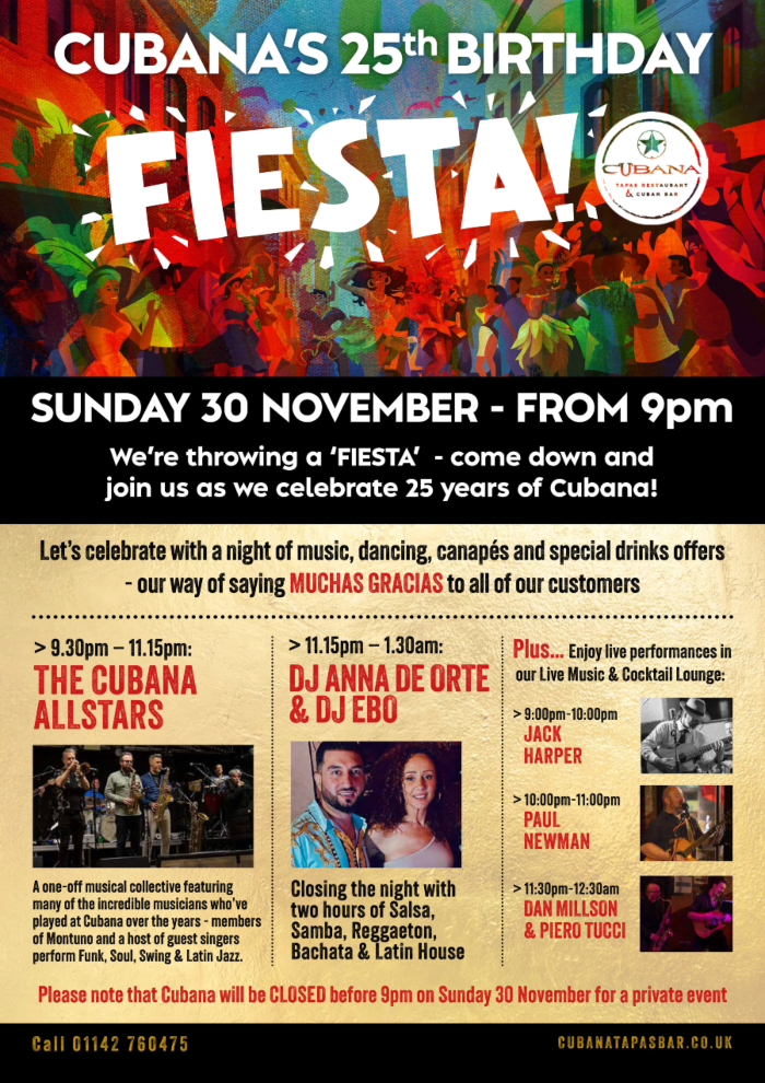 Information about Cubana's 25th birthday celebration